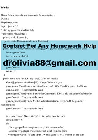 public interface Game Note interface in place of class { .pdf