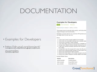 DOCUMENTATION



• Examples   for Developers

• http://drupal.org/project/
 examples
 