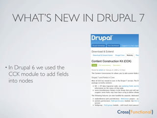 WHAT’S NEW IN DRUPAL 7



• InDrupal 6 we used the
 CCK module to add ﬁelds
 into nodes
 