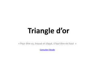 Triangle d’or
« Pour être vu, trouvé et cliqué, il faut être en haut »

                    Consulter l’étude
 