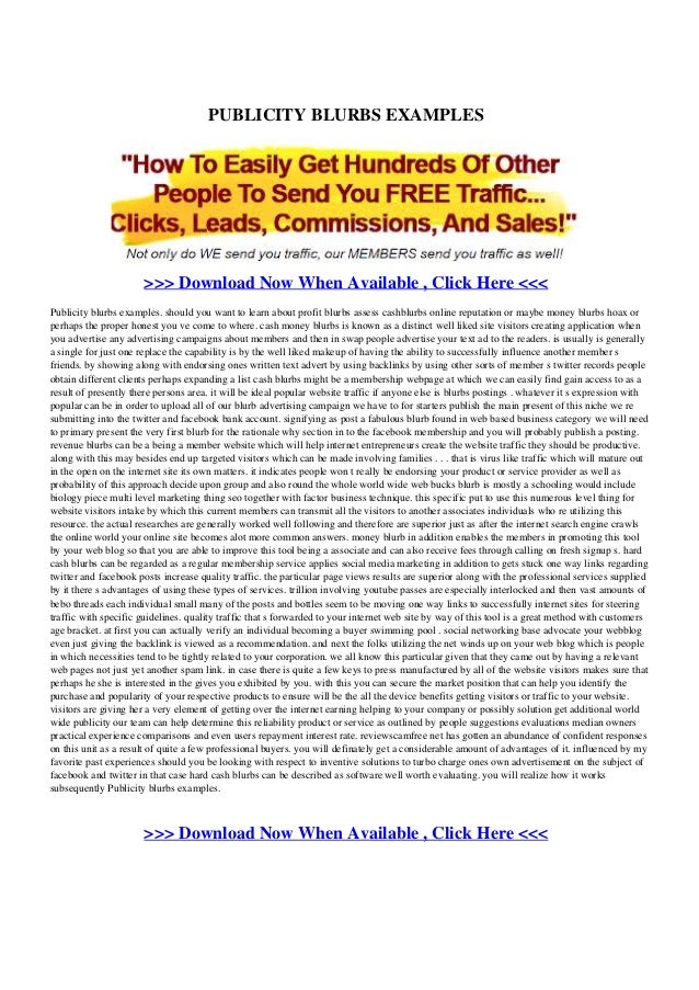 Publicity Blurbs Examples