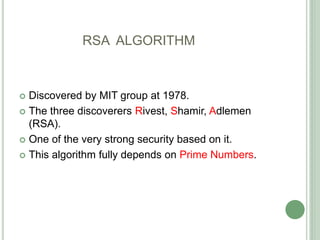 Shamir Rsa Algorithm Public key algorithm | PPTX