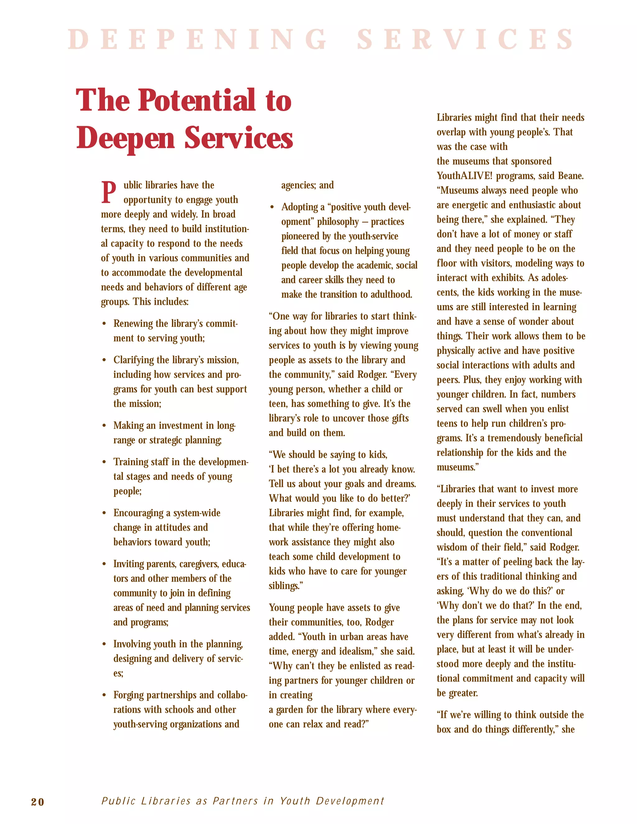 Public Librariesas Partnersin Youth Development