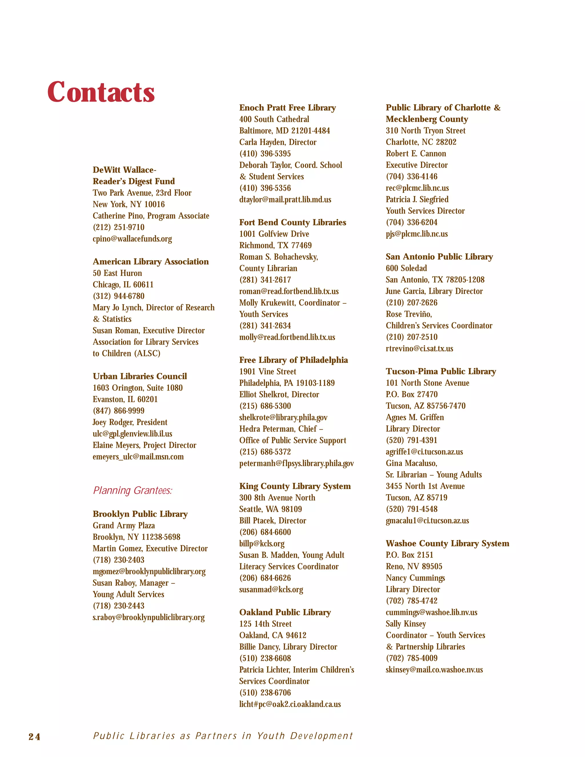 Public Librariesas Partnersin Youth Development