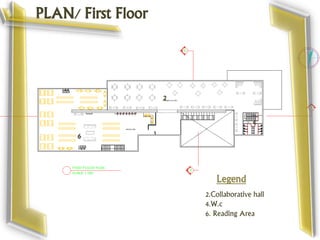 PLAN/ First Floor
Legend
2.Collaborative hall
4.W.c
6. Reading Area
2
4
6
 