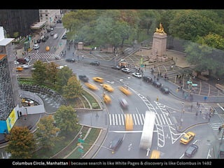 Columbus Circle, Manhattan | because search is like White Pages & discovery is like Colombus in 1492
 