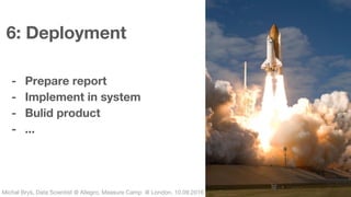 Michał Bryś, Data Scientist @ Allegro, Complexity Garage @ Kraków, 05.02.2016Michał Bryś, Data Scientist @ Allegro, Measure Camp @ London, 10.09.2016
6: Deployment
- Prepare report
- Implement in system
- Bulid product
- ...
 