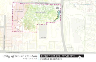 strata n Street
                                                          vo




                                                                                               N� Main Street
                                                                                  open
                                                                                  green
                                                                                  space
                             MINE REMEDIATION
                             approx 5 acres                                             rs h




                                                                                   ma
                                                    Dense Vegetation




                                                                                    +
                                                                                   runoff
                                                                              er
                                                                           at
                                                                          w
                                                                              m




                                                                         or
                                                                       st
Ellesmere Street




                                                             KMART




                   AppleGrove Street

City of North Canton                                         development site | Applegrove
                                                                                                                N
                                           master plan      Existing Conditions
 