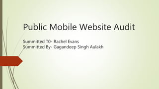 Public Mobile Website Audit
Summitted T0- Rachel Evans
Summitted By- Gagandeep Singh Aulakh
 