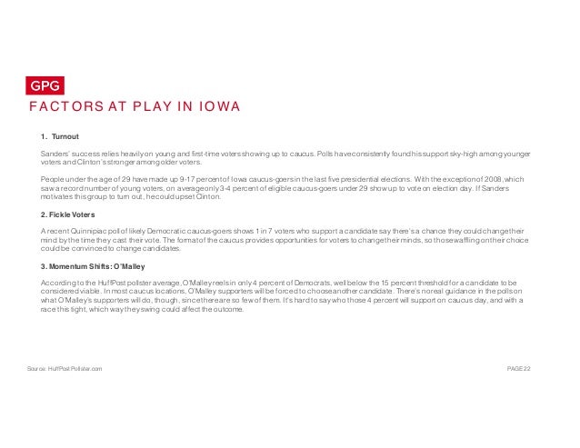 Source: HuffPost Pollster.com PAGE 22
FA C T ORS AT P L AY I N I O WA
1. Turnout
Sanders’ success relies heavily on young ...