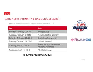 PAGE 23
E A R LY 2 0 1 6 P R I MA RY & C A U C US C A L E NDA R
Note: All dates tentative and subject to change prior to 2...