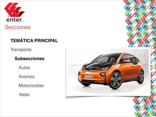 Secciones
TEMÁTICA PRINCIPAL
Transporte
Subsecciones!
Autos
Aviones
Motocicletas
Yates

 
