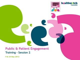 Public & Patient Engagement
Training – Session 2
9 & 24 May 2013

 