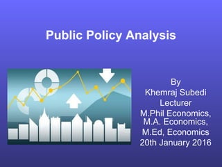 Public Policy Analysis
By
Khemraj Subedi
Lecturer
M.Phil Economics,
M.A. Economics,
M.Ed, Economics
20th January 2016
 