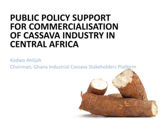 vKodwo Ahlijah
Chairman, Ghana Industrial Cassava Stakeholders Platform
PUBLIC POLICY SUPPORT
FOR COMMERCIALISATION
OF CASSAVA INDUSTRY IN
CENTRAL AFRICA
 
