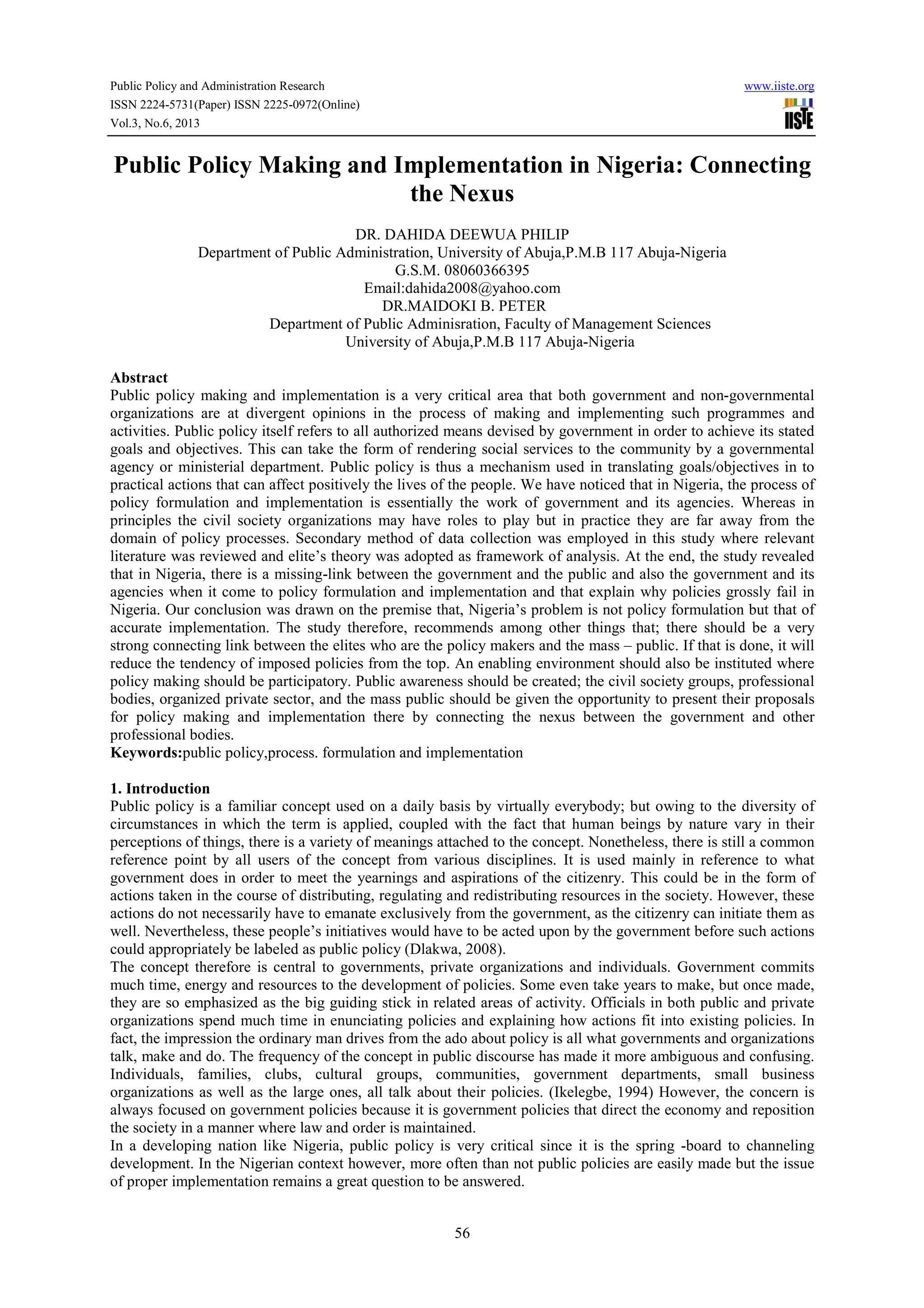 Public policy making and implementation in nigeria connecting the nexus ...