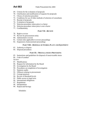 Public procurement act 2003 act 663 | PDF
