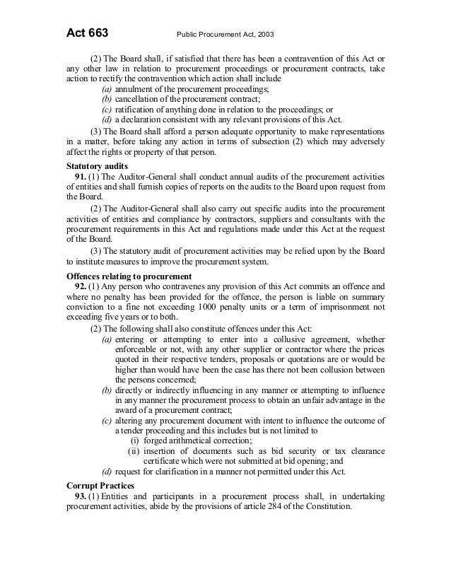Public procurement act 2003 act 663