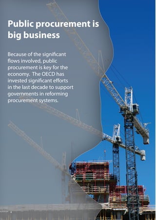 Public procurement is
big business
Because of the significant
flows involved, public
procurement is key for the
economy. The OECD has
invested significant efforts
in the last decade to support
governments in reforming
procurement systems.
4
 