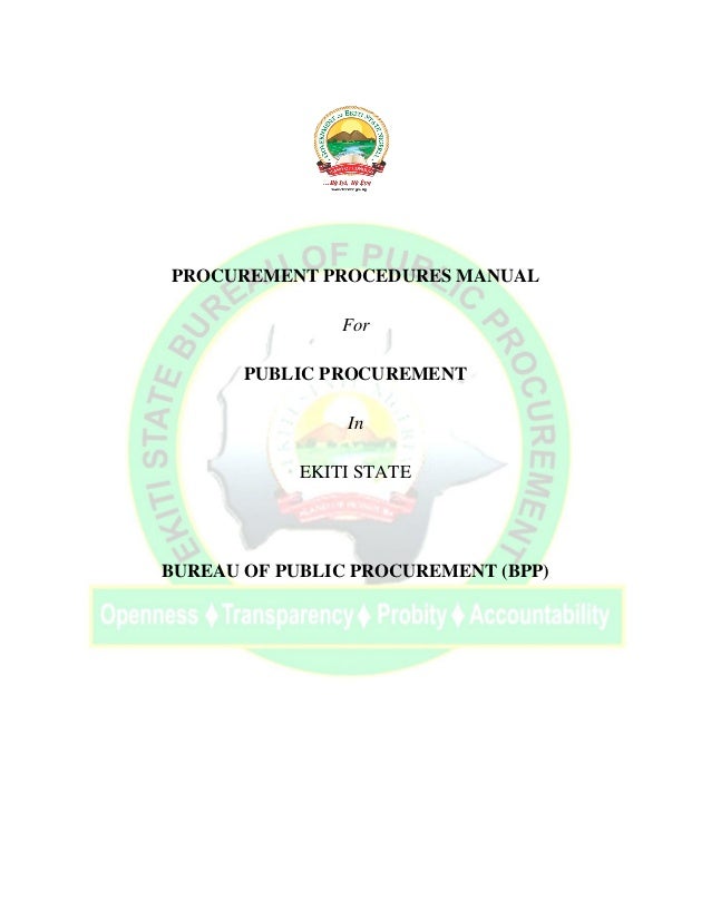 Procurement Procedures Manual For Public Procurement In Ekiti State