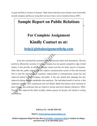Sample Report on Public Relations By Global Assignment Help | PDF