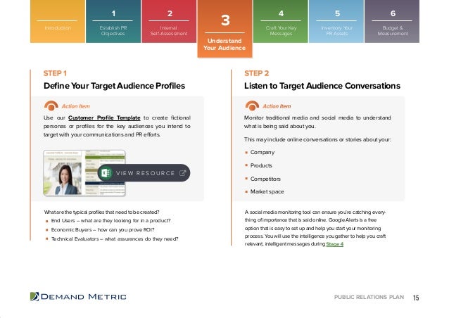 public relations plan playbook target audience profile template