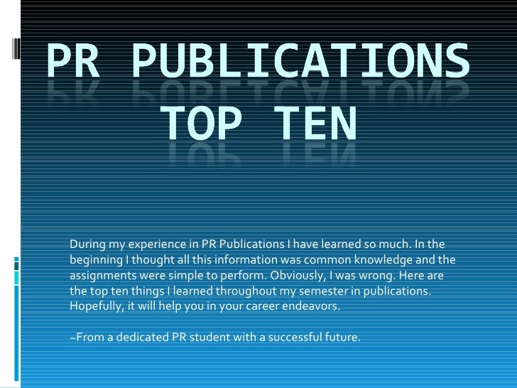 Public Relations Publications Top Ten List