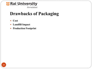 Drawbacks of Packaging
 Cost
 Landfill Impact
 Production Footprint
24
 