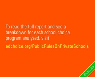 To read the full report and see a
breakdown for each school choice
program analyzed, visit
edchoice.org/PublicRulesOnPrivateSchools
@
edchoice
 