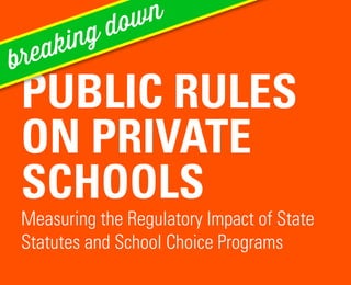 PUBLIC RULES
ON PRIVATE
SCHOOLS
Measuring the Regulatory Impact of State
Statutes and School Choice Programs
breaking down
 