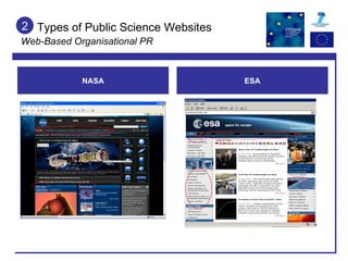 Types of Public Science Websites Web-Based Organisational PR 2 NASA ESA 