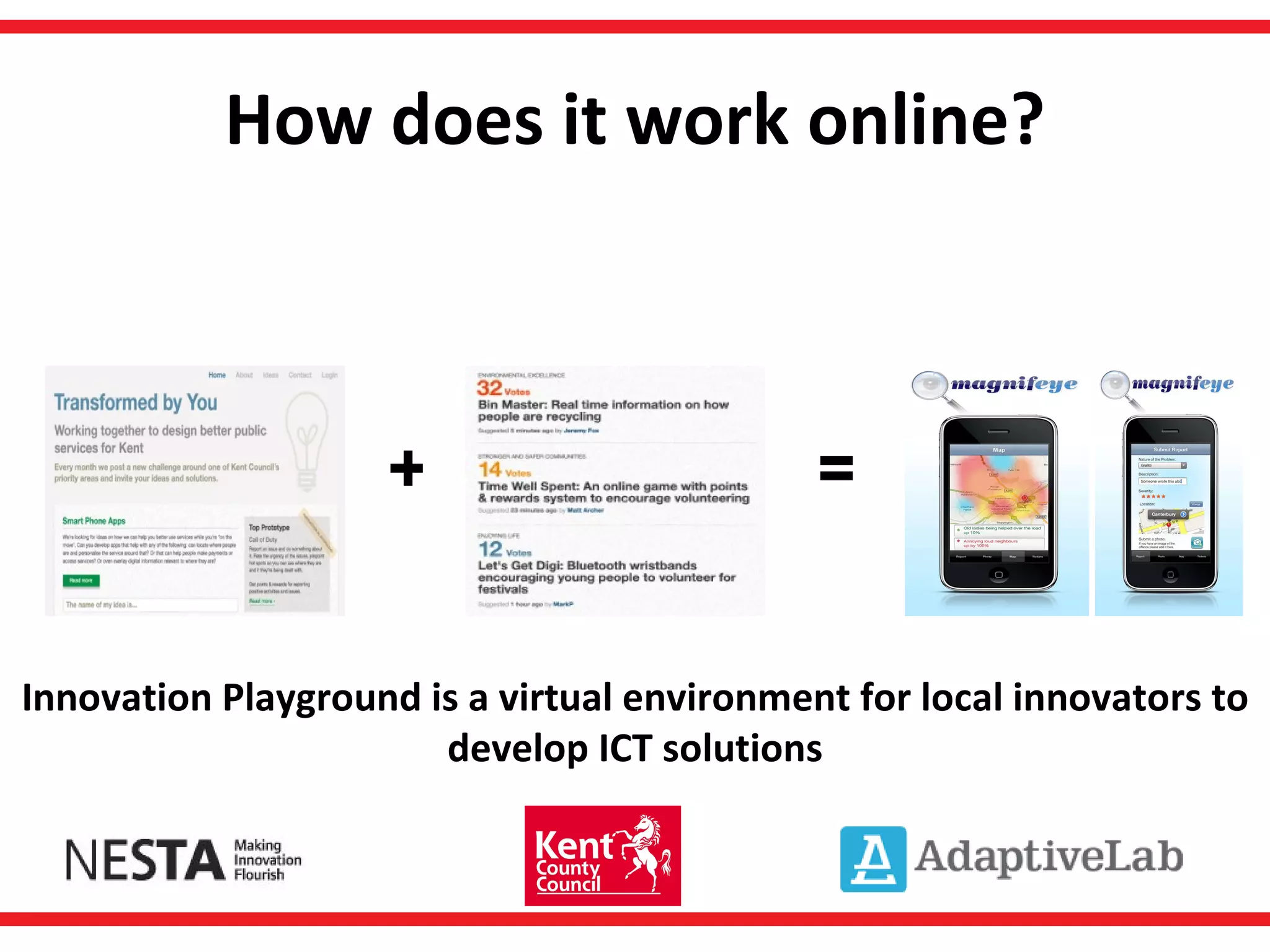 How does it work online? + = Innovation Playground is a virtual environment for local innovators to develop ICT solutions 