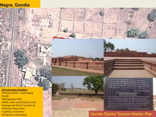 Nagra, Gondia
Infrastructure/facilities
•Parking facility/ Landscaping
•Guide
•Multipurpose Hall
•Public toilet and Drinking water
•Signage and Road Connectivity
•Structure Renovation
•Lighting to Structure
•Garden & Landscaping Gondia District Tourism Master Plan
 
