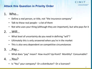 Attack this Question in Priority Order
17
1. Who…
• Define a real person, or title, not “the insurance company”
• Talk to ...