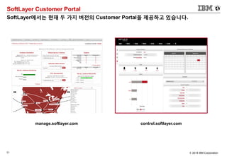 11 © 2014 IBM Corporation
SoftLayer Customer Portal
SoftLayer에서는 현재 두 가지 버전의 Customer Portal을 제공하고 있습니다.
manage.softlayer.com control.softlayer.com
 