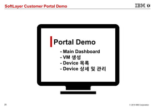 20 © 2014 IBM Corporation
SoftLayer Customer Portal Demo
Portal Demo
- Main Dashboard
- VM 생성
- Device 목록
- Device 상세 및 관리
 
