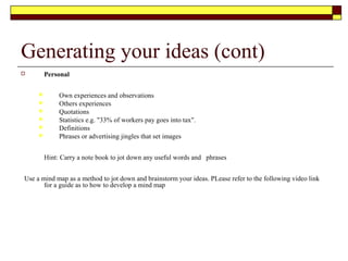 Structure your speech- Introduction
 Format for a 20 minute speech
 Introduction (tell the audience what you are to tell them) (minutes
 Attention getter
 Establish relevance
 Preview of main points
 