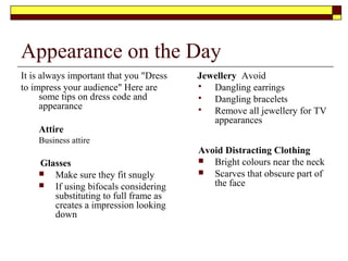 Eye contact
“Inspiration is neither in the skies above or the depths below"
 1. Look at your notes
 2. Absorb one idea
 3. Look at the audience and engage the eyes of a person.
 4. Speak to that person then to his neighbour for 5 seconds
 5. Then swing your eyes across the group
 6. Look down at notes
 7. Speak to another person
 8. Vary your eye contact
 
