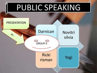 Darnican Novitri
silvia
Ricki
risman
Yogi
PUBLIC SPEAKING
GROUP 5
PRESENTATION
 