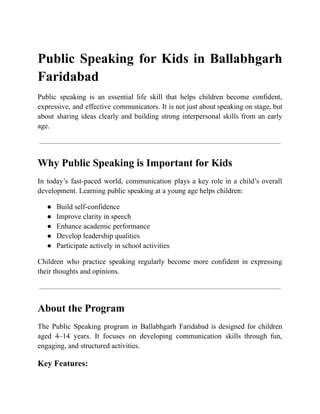 Public Speaking for Kids in Ballabhgarh Faridabad - LearnifyU | PDF