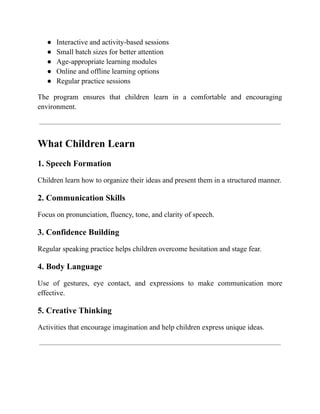 Public Speaking for Kids in Ballabhgarh Faridabad - LearnifyU | PDF