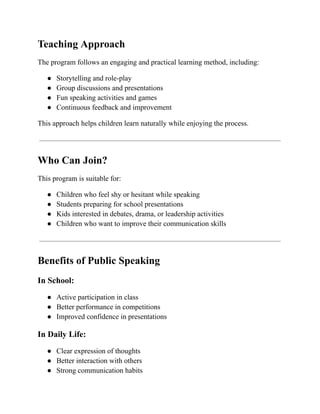 Public Speaking for Kids in Ballabhgarh Faridabad - LearnifyU | PDF