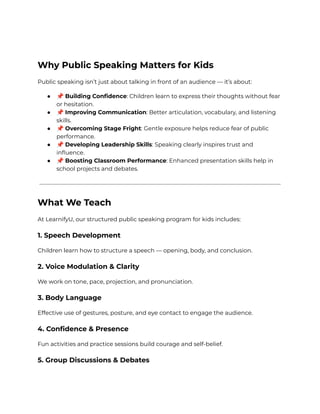 Public Speaking for Kids Panipat - LearnifyU | PDF
