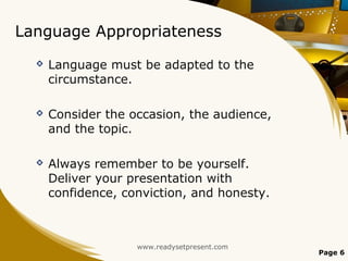 Language Appropriacy Examples Public Speaking | PPT