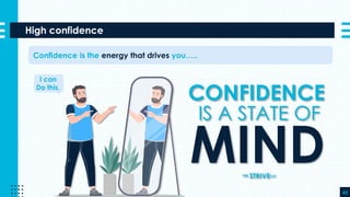 High confidence
43
Confidence is the energy that drives you…..
I can
Do this.
CONFIDENCE
IS A STATE OF
MINDTHE STRIVE.CO
 