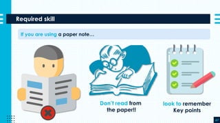 Required skill
47
Don’t read from
the paper!!
look to remember
Key points
If you are using a paper note…
 