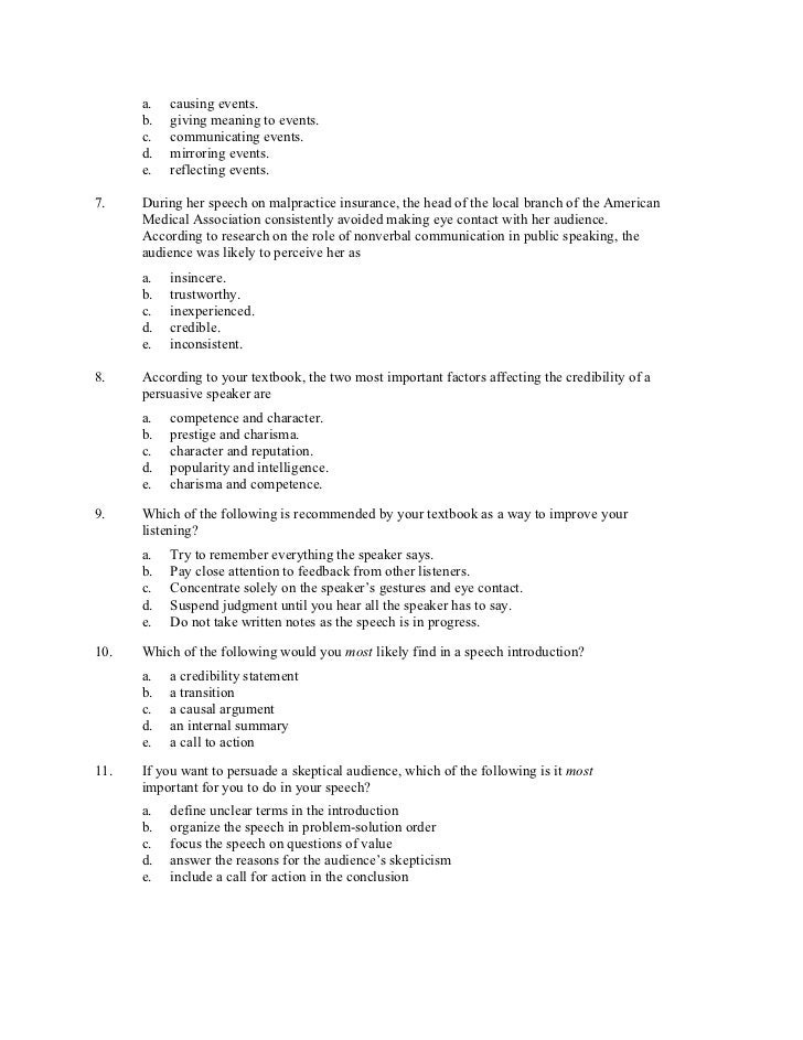 Public Speaking Test 8 Public Speaking Test 8