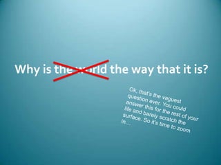 Why is the world the way that it is?Ok, that’s the vaguest question ever. You could answer this for the rest of your life and barely scratch the surface. So it’s time to zoom in…