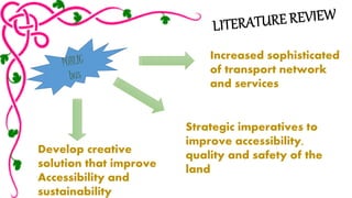 Increased sophisticated 
of transport network 
and services 
Strategic imperatives to 
improve accessibility, 
quality and safety of the 
land 
Develop creative 
solution that improve 
Accessibility and 
sustainability 
 