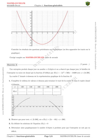 WWW.MATHS-LYCEE.FR 
WWW.MATHS-LYCEE.FR 
www.MATHS-LYCEE.FR {Devoir 1-2 : fonctions-generalites 
www.MATHS-LYCEE.FR {Devoir 1-2 : fonctions-generalites 
MATHS-LYCEE.FR 
seconde-Devoir Chapitre 1: fonctions-generalites 
donc f(x)  0 pour x 2]  3; 0[ ou pour x 2]1; 5; 3[ (en pointilles verts sur l'axe des abscisses) 
S =]  3; 0[[]1; 5; 3[ 
Exercice 2 ( 7 points ) 
La fonction f est de 